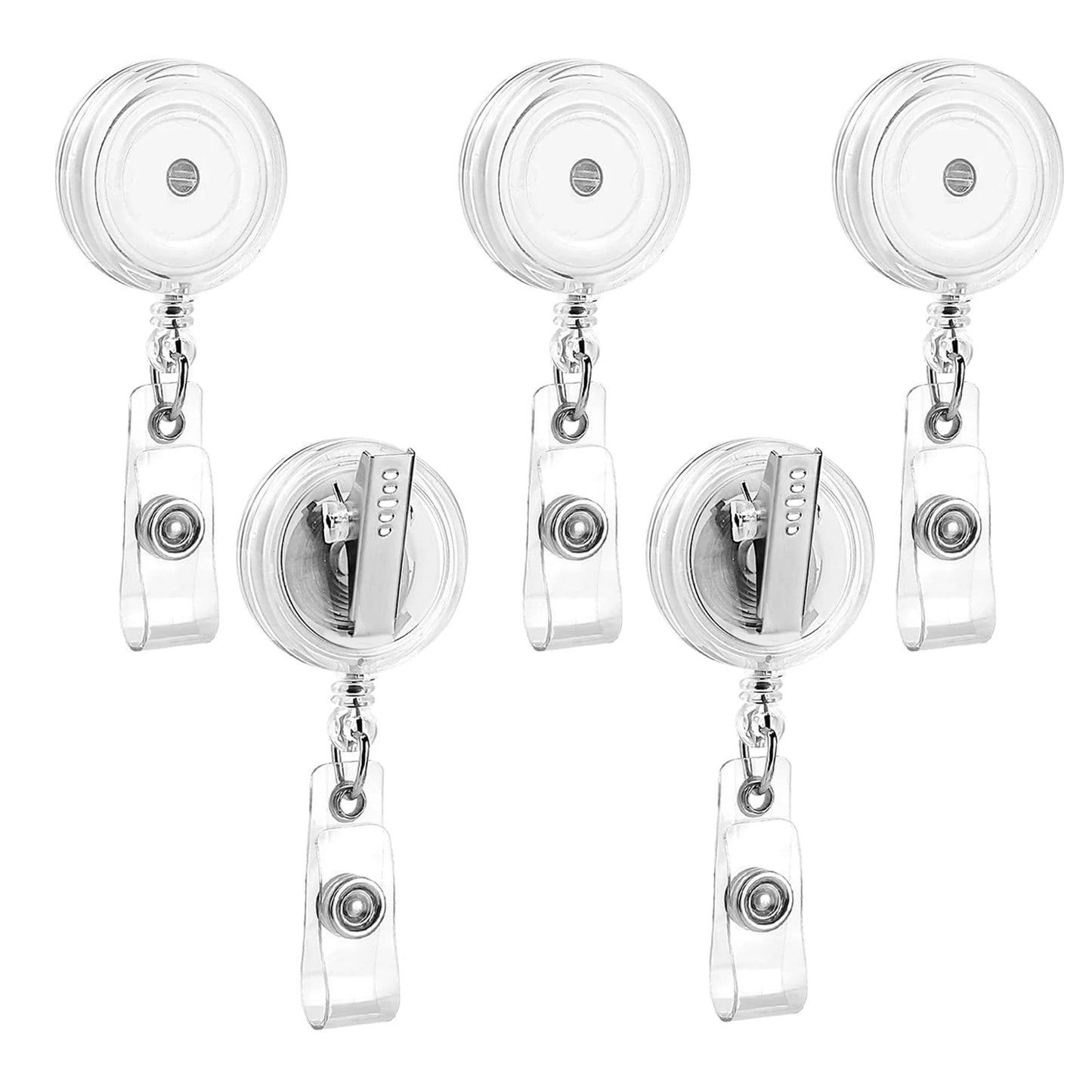 5 Pack Retractable Badge Reels - Swivel Alligator Clip ID Holder with Multitool Carabiner Keychain Design