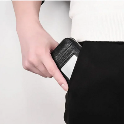 Portable Card Holder Wallet - Compact Zippered Bank Card and Business Card Organizer with Vertical Handheld Design
