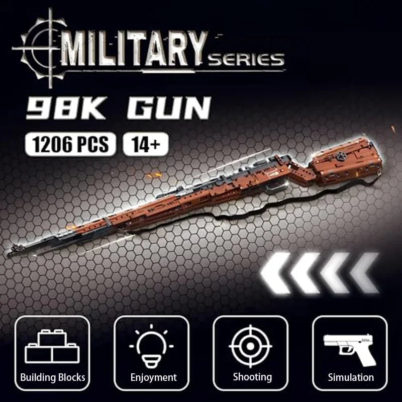 2025 New 1206PCS 98K Style Building Block Gun – DIY Military Model Kit for Boys’ Creative Toy Collection
