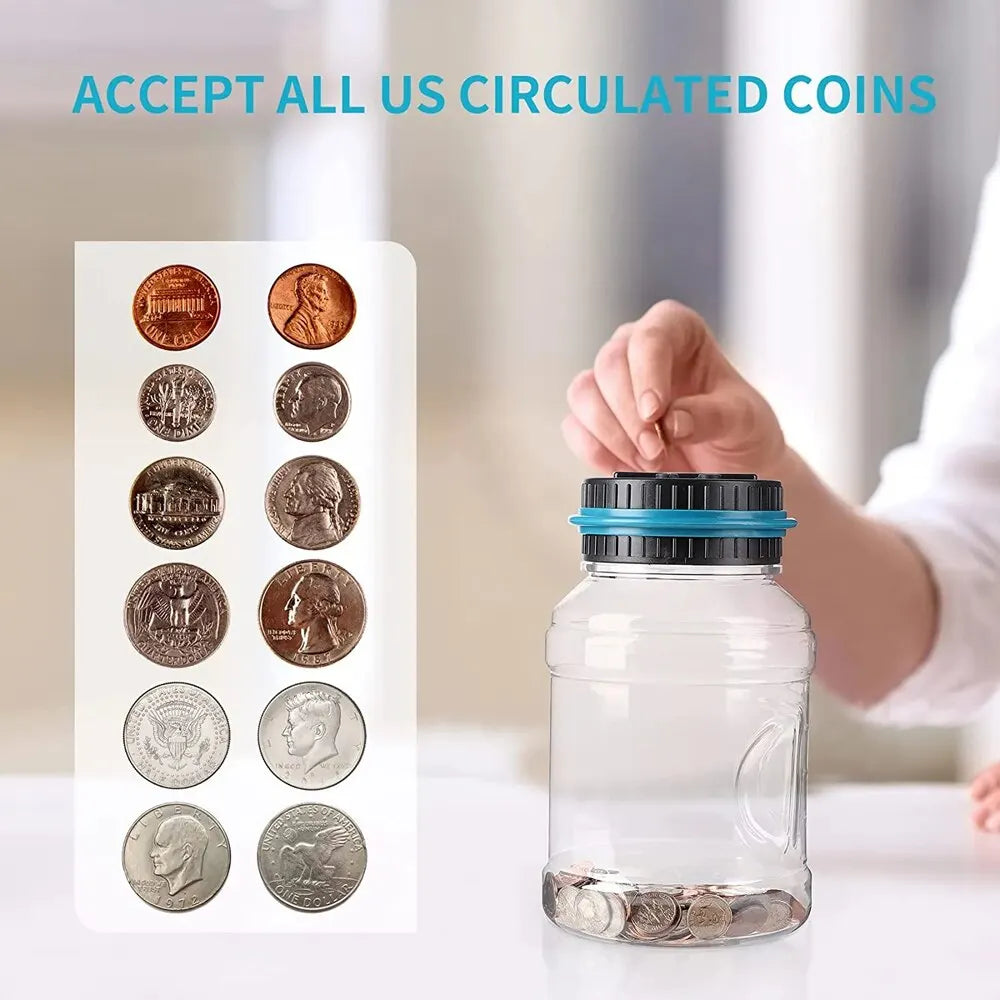 Electronic Piggy Bank Coin Counter - Digital LCD Counting Money Saving Jar for USD, EURO, Coin Storage Box - Perfect Money Gift Idea