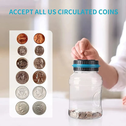 Electronic Piggy Bank Coin Counter - Digital LCD Counting Money Saving Jar for USD, EURO, Coin Storage Box - Perfect Money Gift Idea