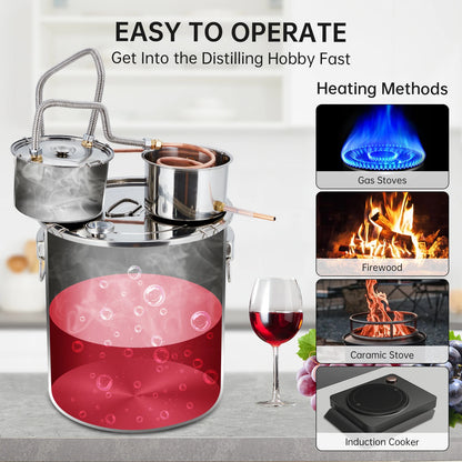 5Gal/19L Stainless Steel Water & Alcohol Distiller – Home Brewing Kit with Built-in Thermometer, Copper Tube, and Water Pump