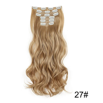 24-Inch 16 Clips-in Hair Extensions – Long Straight Synthetic Blonde & Black Hairpieces, Heat Resistant for Daily Use