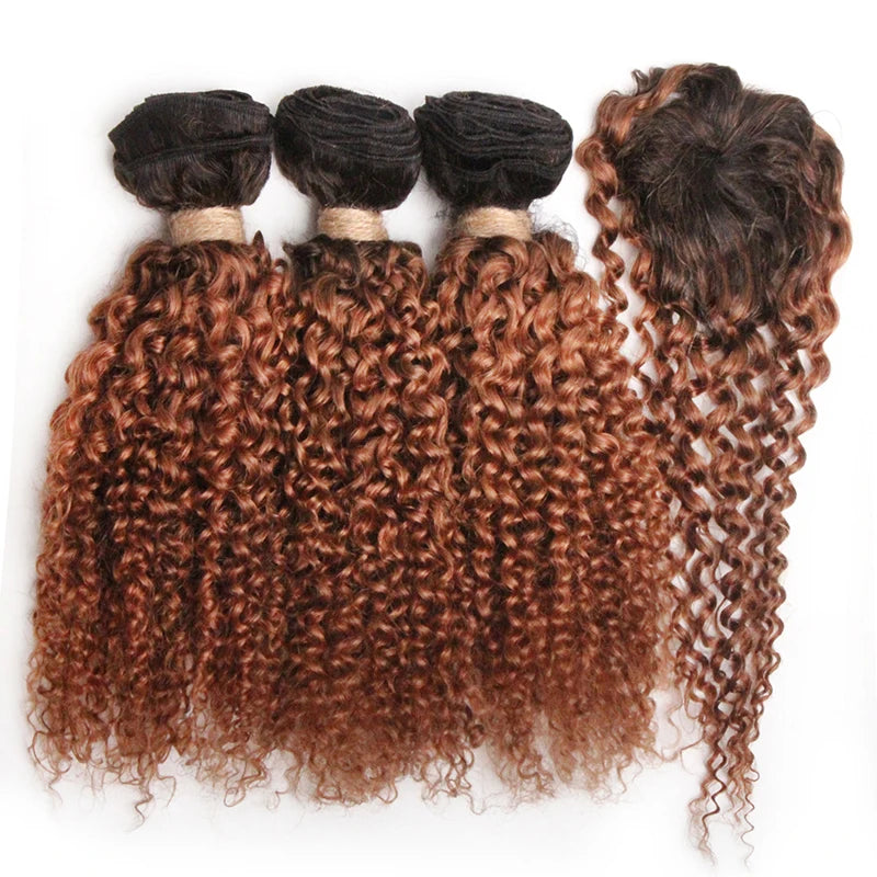 Kinky Curly Human Hair Bundles with Closure – Short Indian Hair Bundles with Circular Closure