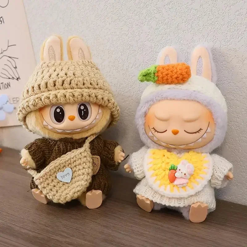 17cm Mini Plush Doll Clothes — Kpop EXO Labubu Idol V1 V2 Outfit Set with Sweater & Headband, Doll Accessories Gift