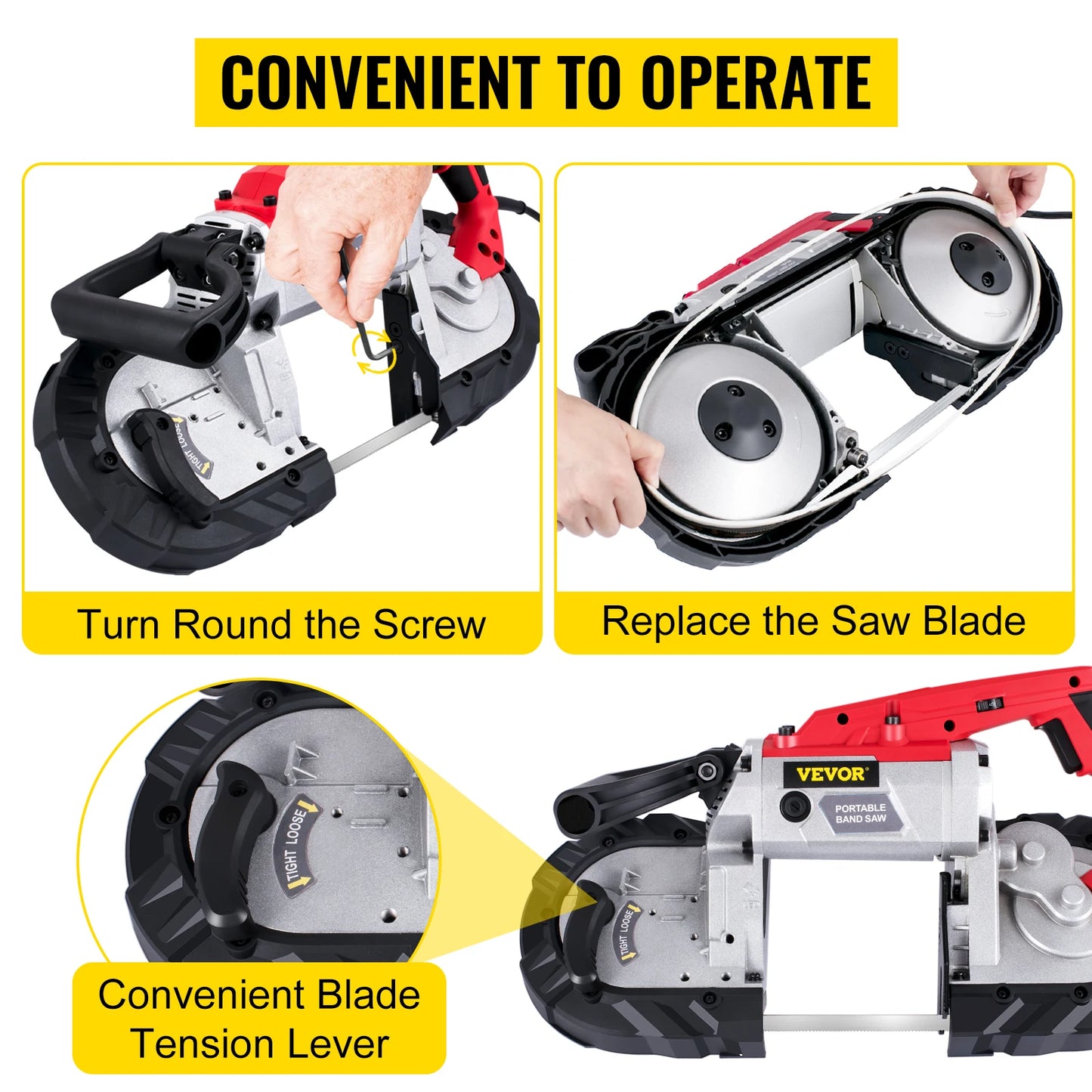 VEVOR Cordless Portable Bandsaw – 5-Inch Cutting Capacity, 10Amp Variable Speed Motor for Metal, Wood, Pipes & Rebar