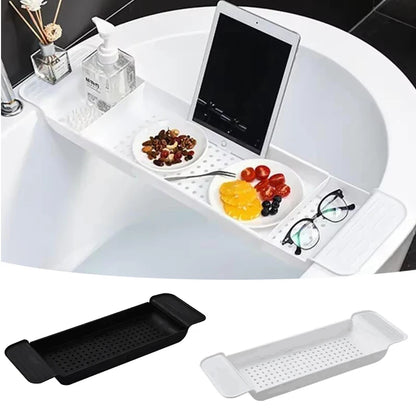 Extendable Bamboo Bathtub Shelf – Bathroom Tray & Shower Caddy for Towel, Book & Storage Organizer
