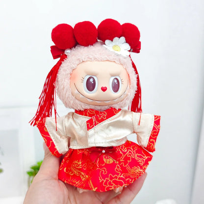 17cm Mini Plush Doll Clothes — Outfit Accessories for Labubu V1 & V2, Christmas Cookie Man Sweater Hat, New Year Gift
