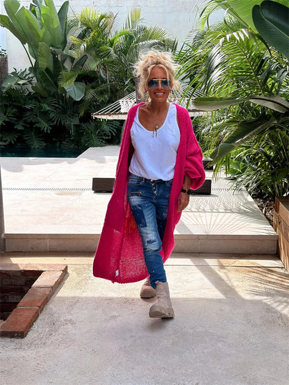 2024 Women’s Knitted Striped Cardigan – Elegant Loose Long Outerwear, Y2K Sweater Coat, Soft Cover-Up for Fashion Streetwear