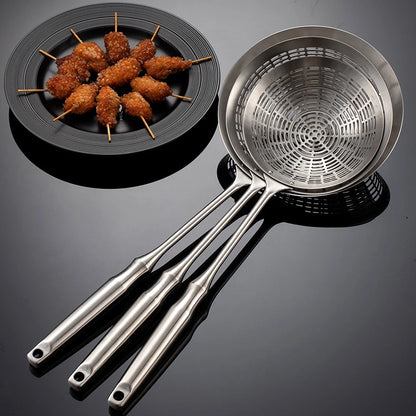 3 Sizes Round 304 Stainless Steel Strainer Set – Long Handle Kitchen Sieves for Hot Pot, Oil Filter & Cooking Tools