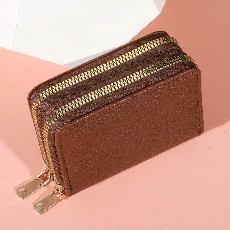 Women’s Short Zipper Purse with Lychee Pattern – Fashion Large Capacity Multi-Card Slot Coin Purse