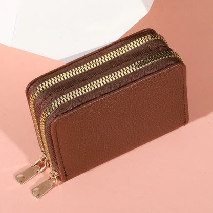 Women’s Short Zipper Purse with Lychee Pattern – Fashion Large Capacity Multi-Card Slot Coin Purse