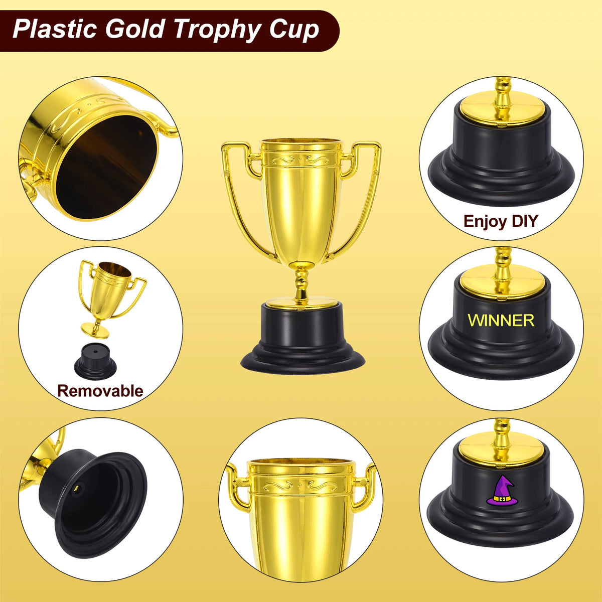Mini Gold Trophy Cups - Plastic First-Place Winner Awards for Soccer, Sports Competitions, Parties, and Prize Giveaways (40–100 Pieces)
