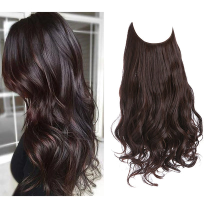 Synthetic Ombre Hair Extension - One Piece Invisible Wire Long Wavy Clipless False Hairpiece Black Blonde Pink