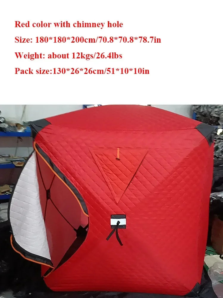 Outdoor 3-4 Person 4-Season Sauna House – Thickened Winter Ice Fishing Tent with Large Window & Chimney Mouth, Quick Open & Portable