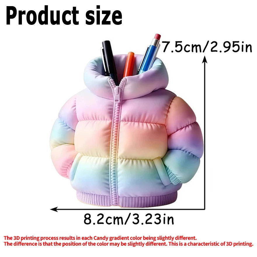 3D Puffer Jacket Pen Holder - Cute Creative Desk Organizer, Stand-Up Pen Pouch for Office & Home