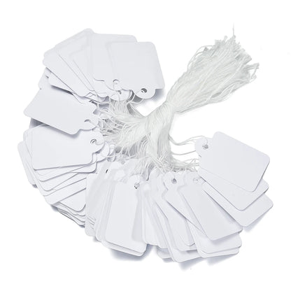 100PCS Price Label Tags — Rectangular Blank Paper Cards with String Tie for Watch & Jewelry Display Merchandise