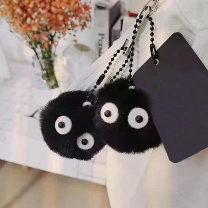 Black Plush Matchstick Doll Keychain - Cute Pompom Backpack Pendant and Clothing Accessory