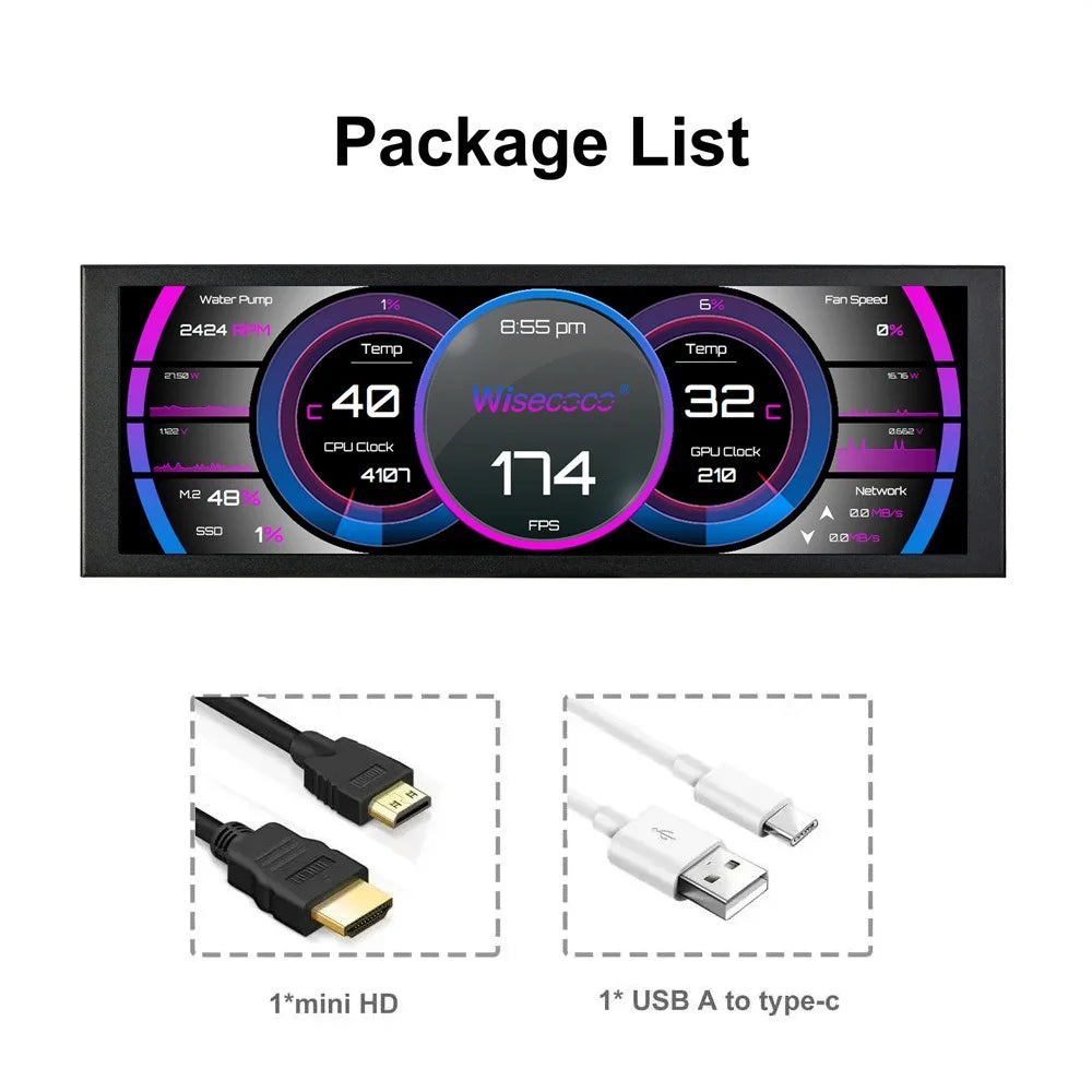 Portable Stretched Monitor - 1920x440 IPS LCD Display for Raspberry Pi, AIDA64 PC & Laptop Setup