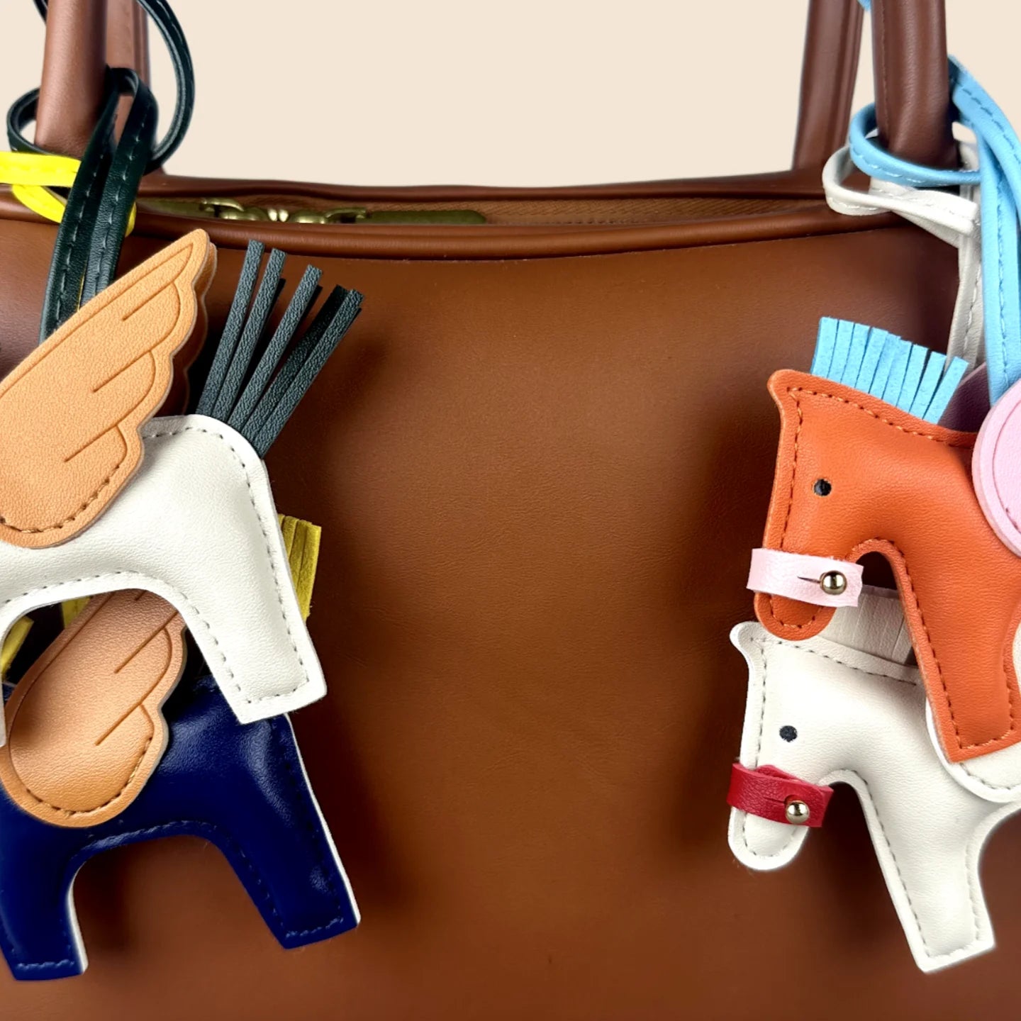Winged Pony Keychain - Premium PU Leather Bag Charm with Detachable Strap