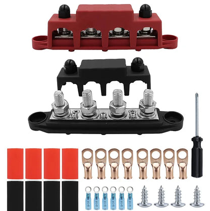 M8 Stud Bus Bar Power Distribution Block - 250A DC 12V/24V Terminal Block with Insulated Cover for RV, Boat and Camper Van