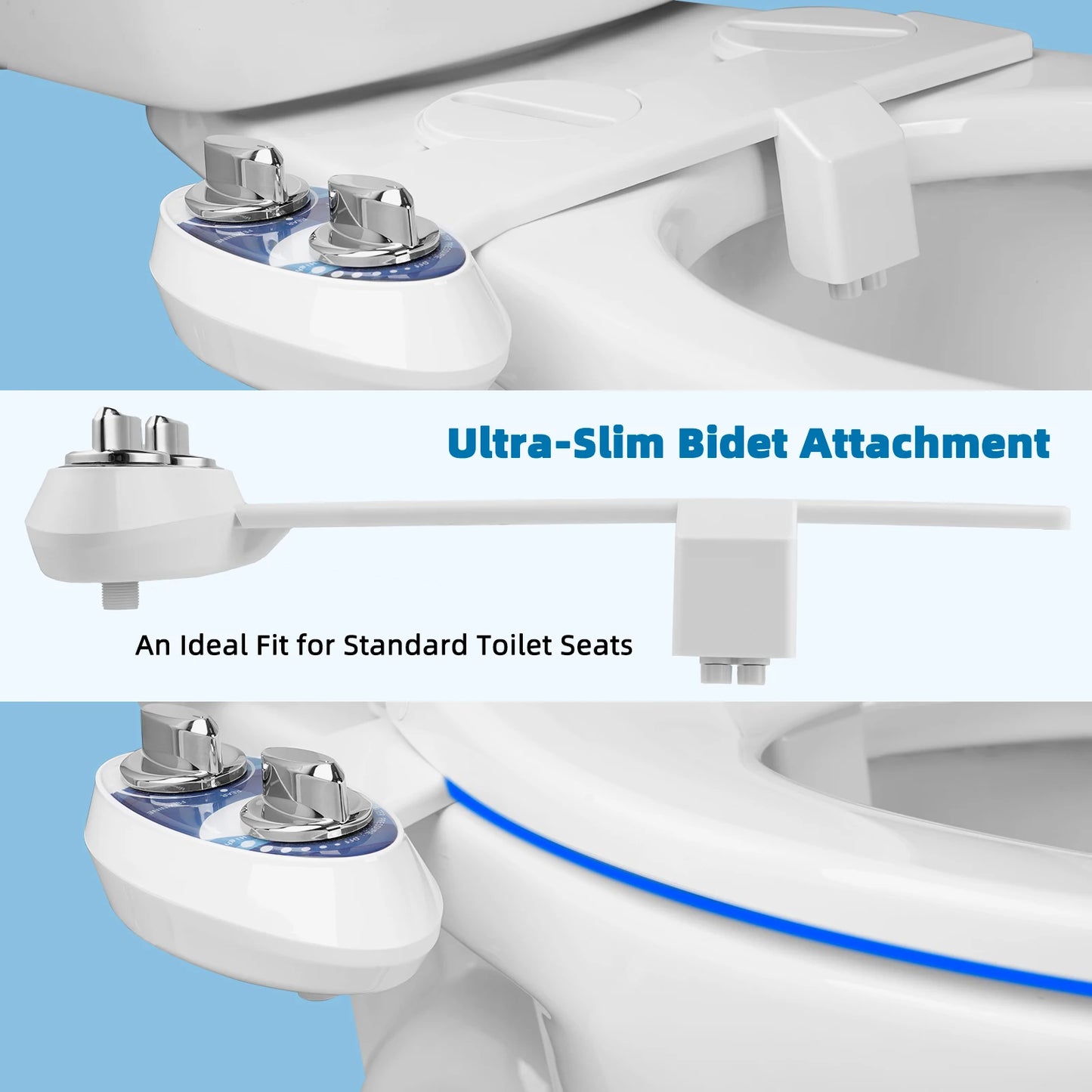 Dual Nozzle Non-Electric Bidet Attachment for Toilet – Adjustable Water Pressure Feminine & Rear Wash Cold Water Sprayer Hygiene Cleaner