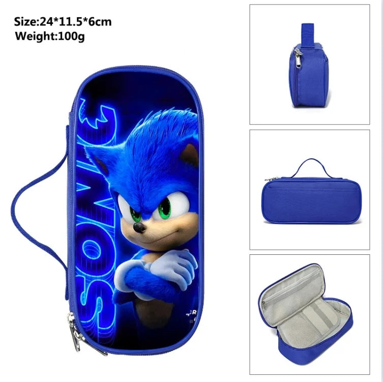 3PC Sonic Backpack School Bag Set – Anime Cartoon Zipper Backpack for Boys & Girls, Primary and Middle School Students