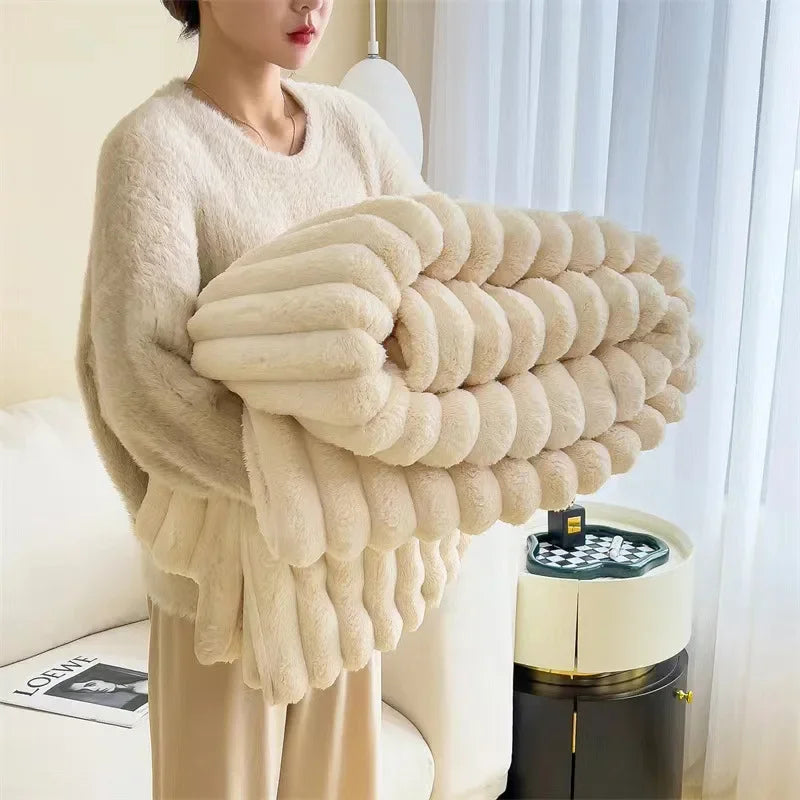 Solid Color Rabbit Plush Blanket - Office Nap Shawl, Air Conditioning Blanket & Sofa Cover