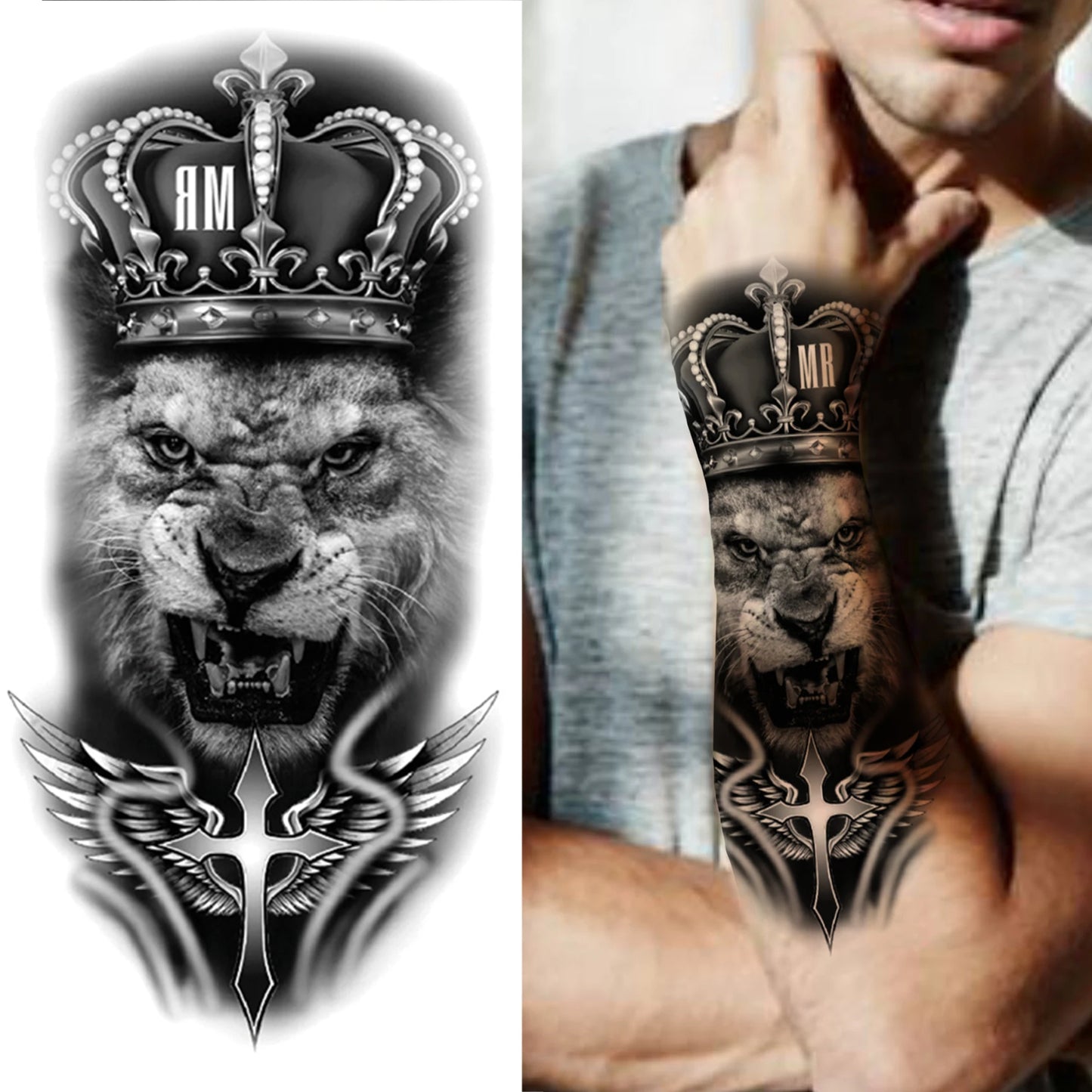 Waterproof Temporary Tattoo Sticker: Forest Lion, Tiger, Bear Flash Tattoos - Women's Leopard, Wolf, Crown Body Art, Men's Arm Fake Tatoo