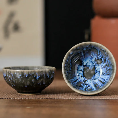 45ml Household Ceramic Teacup – Kiln Change Satin Blue Master Cup for Tea Tasting & Jianzhan Teahouse Teaware