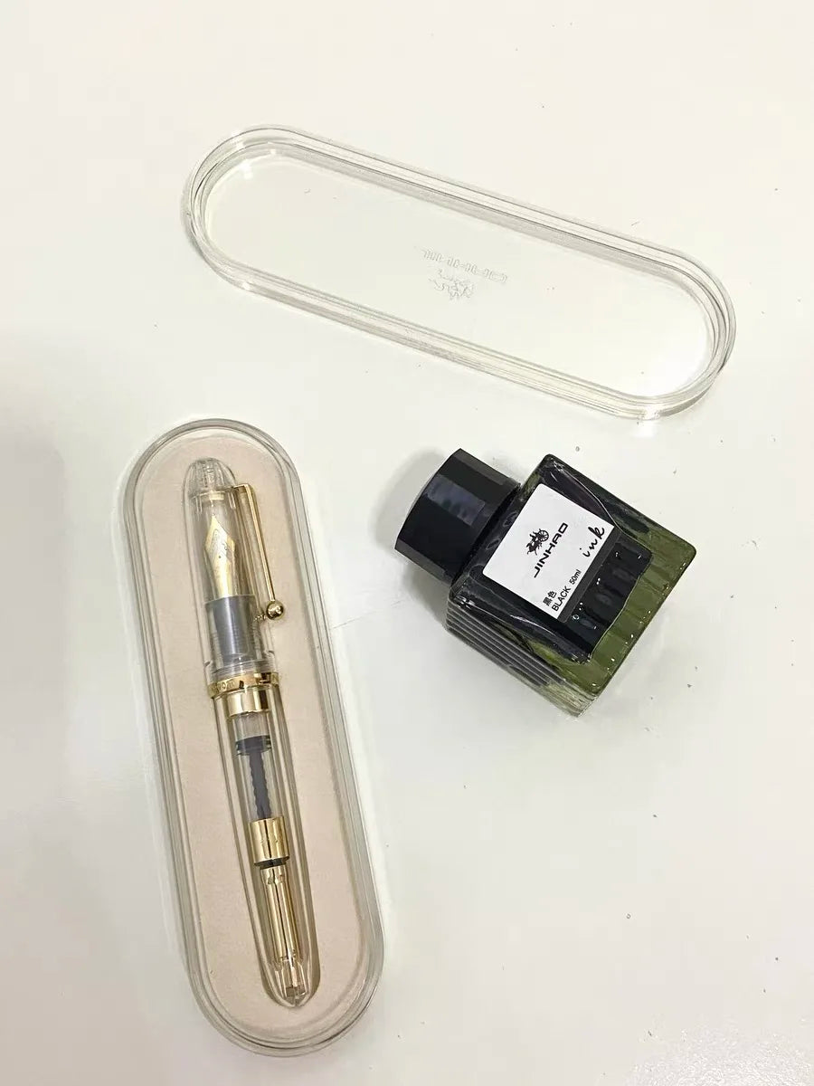 Luxury JinHao 9019 Dadao Fountain Pen – Transparent Acrylic Spin Design, 40mm Nib for Office & School Writing Supplies