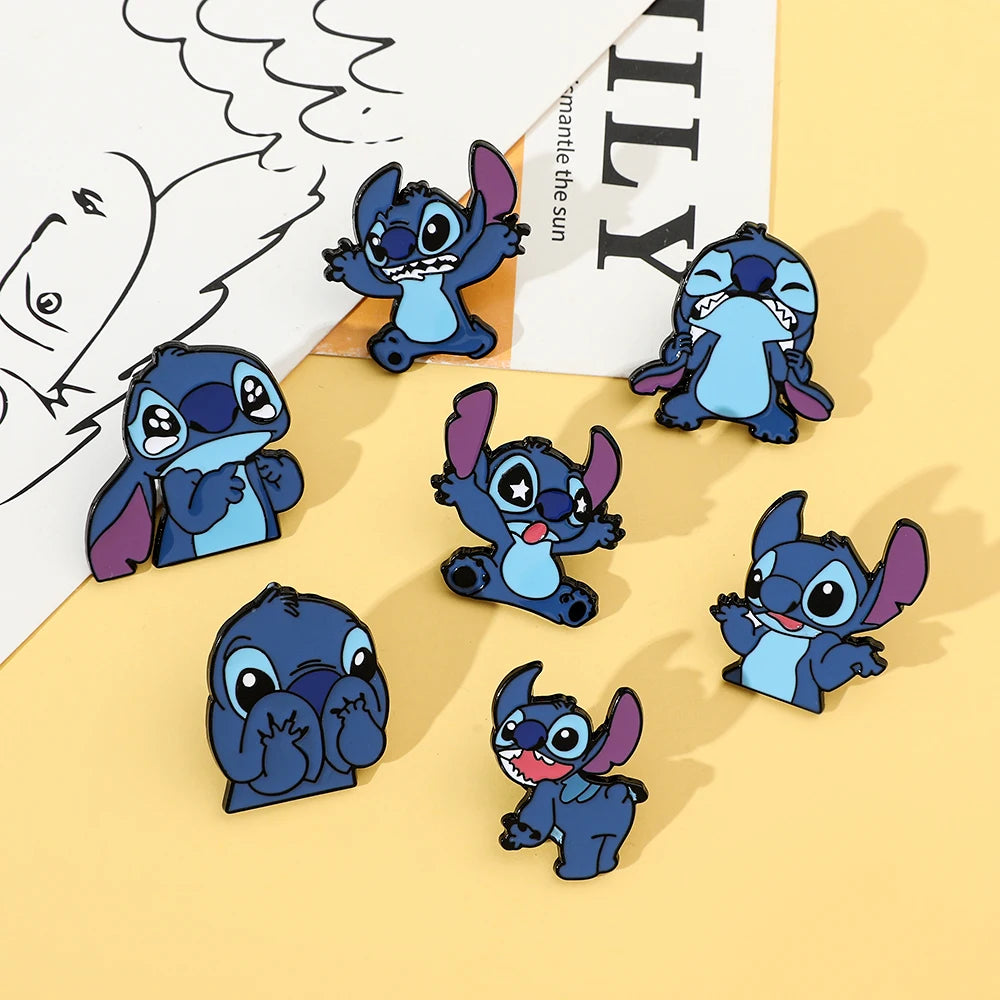 7 Pcs Lilo & Stitch Enamel Pins Set | Creative Stitch Brooches for Backpacks, Clothing & Accessories