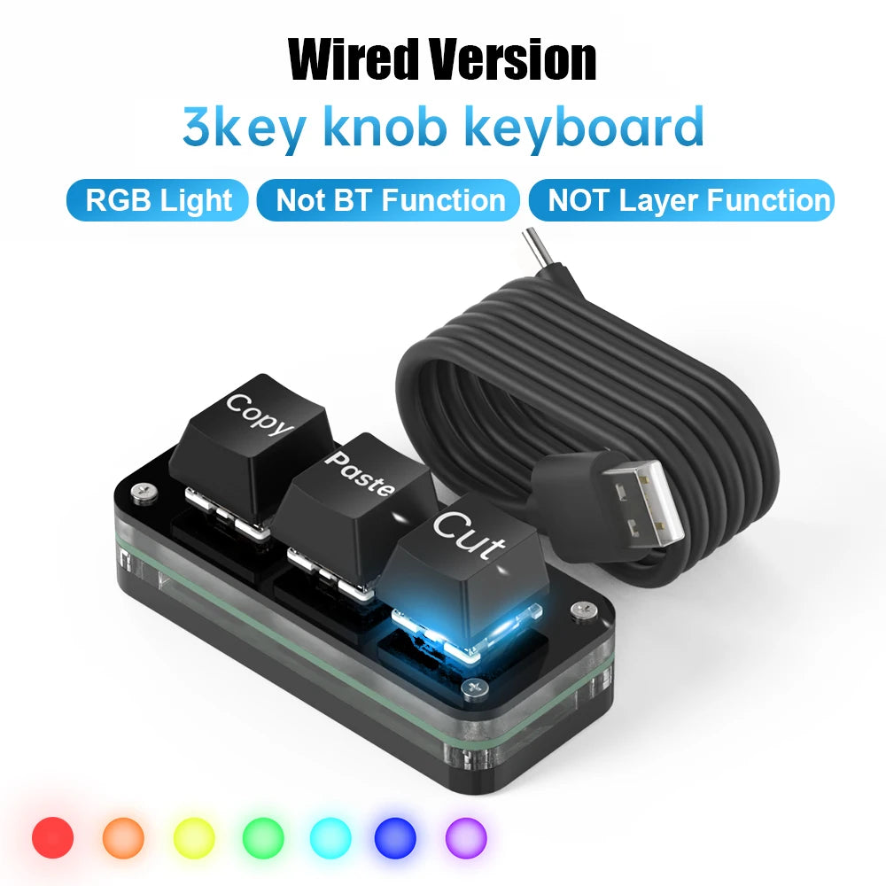 RGB Macropad Mini Programming Keyboard with Knob – Hot Swappable 3-Key Custom Gaming & Photoshop Controller