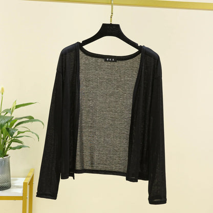 Plus Size Women's Thin Cardigan – Long Sleeve, Sun Protection, Loose Fit, Front-Open Air-Conditioned Cover-Up Top
