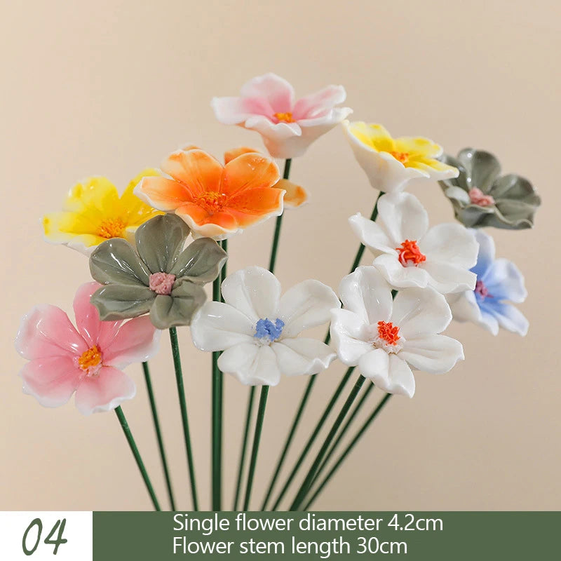 5PCS Handmade Ceramic Flowers – High-Temperature Simulation Eternal Life Flower Decorations, Creative Home & Gift Decor