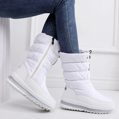 Women’s Faux Fur Ankle Boots – Silver Chunky Platform Waterproof Snow Boots with Thick Plush, Warm Winter Shoes