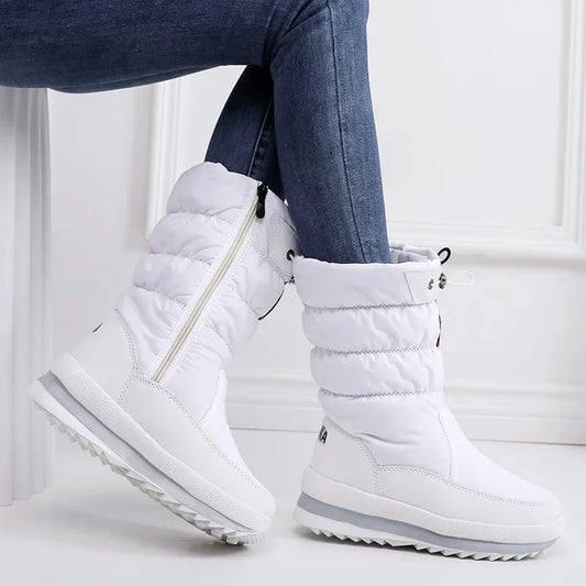 Women’s Faux Fur Ankle Boots – Silver Chunky Platform Waterproof Snow Boots with Thick Plush, Warm Winter Shoes