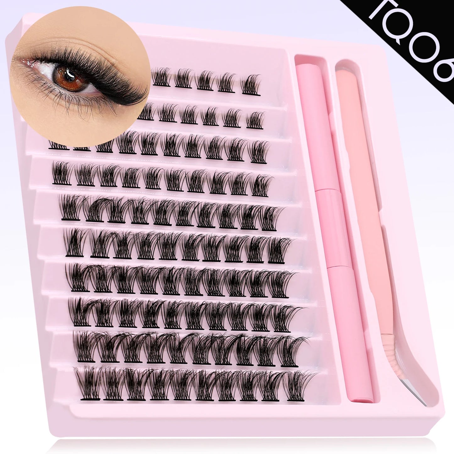 GROINNEYA Eyelash Clusters Kit – DIY Lash Extension with Bond & Seal, Waterproof Strong Hold & Tweezers