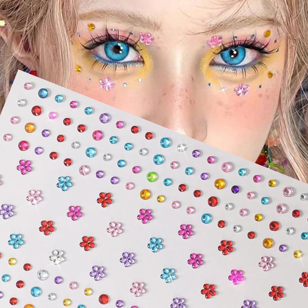 3D Holographic Teardrop Rhinestone Stickers - Self-Adhesive Crystal Diamond Face, Eye & Hair Decoration Tattoos