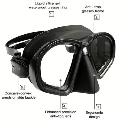 Freediving Mask with Camera Mount - Two-Window Tempered Glass Waterproof Anti-Fog Snorkeling Mask