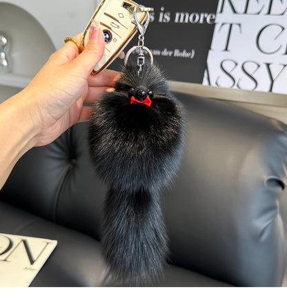 2024 Cute Real Fox Fur Plush Keychain – Pompom Bag Pendant & Car Key Ring Toy for Girls