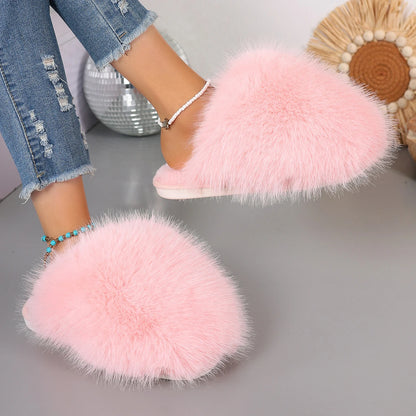 Women’s Winter Fashion Fur Slippers – Fluffy Plush Luxury Outdoor Non-Slip Flat Slides
