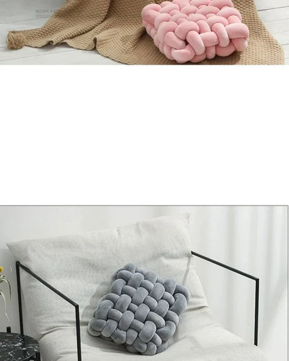 Knotted Square Cushion – Nordic Aesthetic Hand-Made Plush Pillow for Office Chair & Decorative Sleeping Back Support