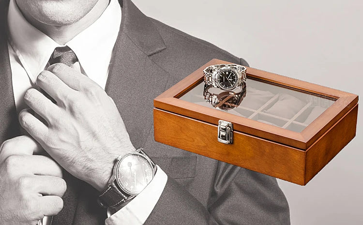Wood Watch Box Organizer with Glass Window — Luxury Wooden Display Case & Storage Holder for Men’s Watches