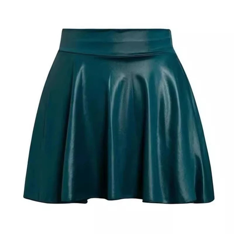 Women’s Multipurpose Mini Skirt — High Waist Faux Leather Skater Skirt, Elastic Short Skirt for Work & Nightclub