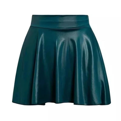 Women’s Multipurpose Mini Skirt — High Waist Faux Leather Skater Skirt, Elastic Short Skirt for Work & Nightclub