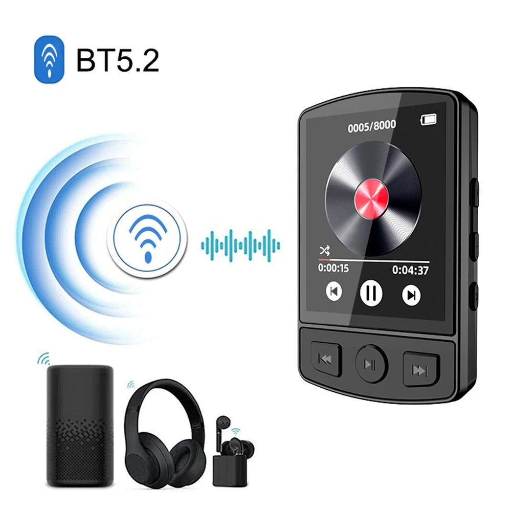 Portable Sport Clip MP3 Player - HiFi Sound, Bluetooth-Compatible 5.2, 1.8-inch Screen, FM Radio, E-Book - Student Walkman