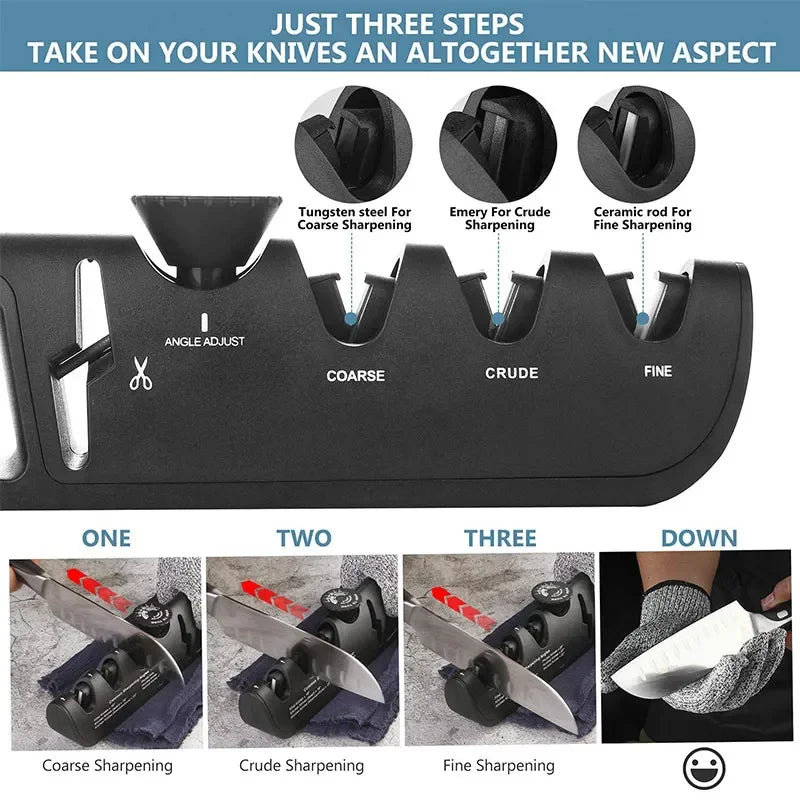 Upgraded 4-in-1 Angle Adjustable Knife Sharpener – Professional Kitchen Blade & Scissors Grinder with Sharpening Stone