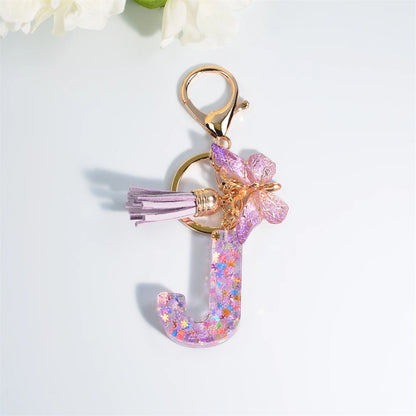 A-Z Sequin Initial Keychain - Dreamy Butterfly Tassel Pendant Bag & Purse Charm for Women