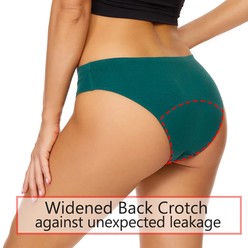 Seamless Cotton Menstrual Panties – 4-Layer Leakproof Fast-Absorption Period Underwear for Teens, Mid-Rise Incontinence Macaron Undies